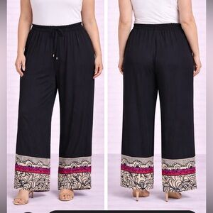 Trina Turk Black Wide-Leg Pants with Pink and Cream Accents size XXL